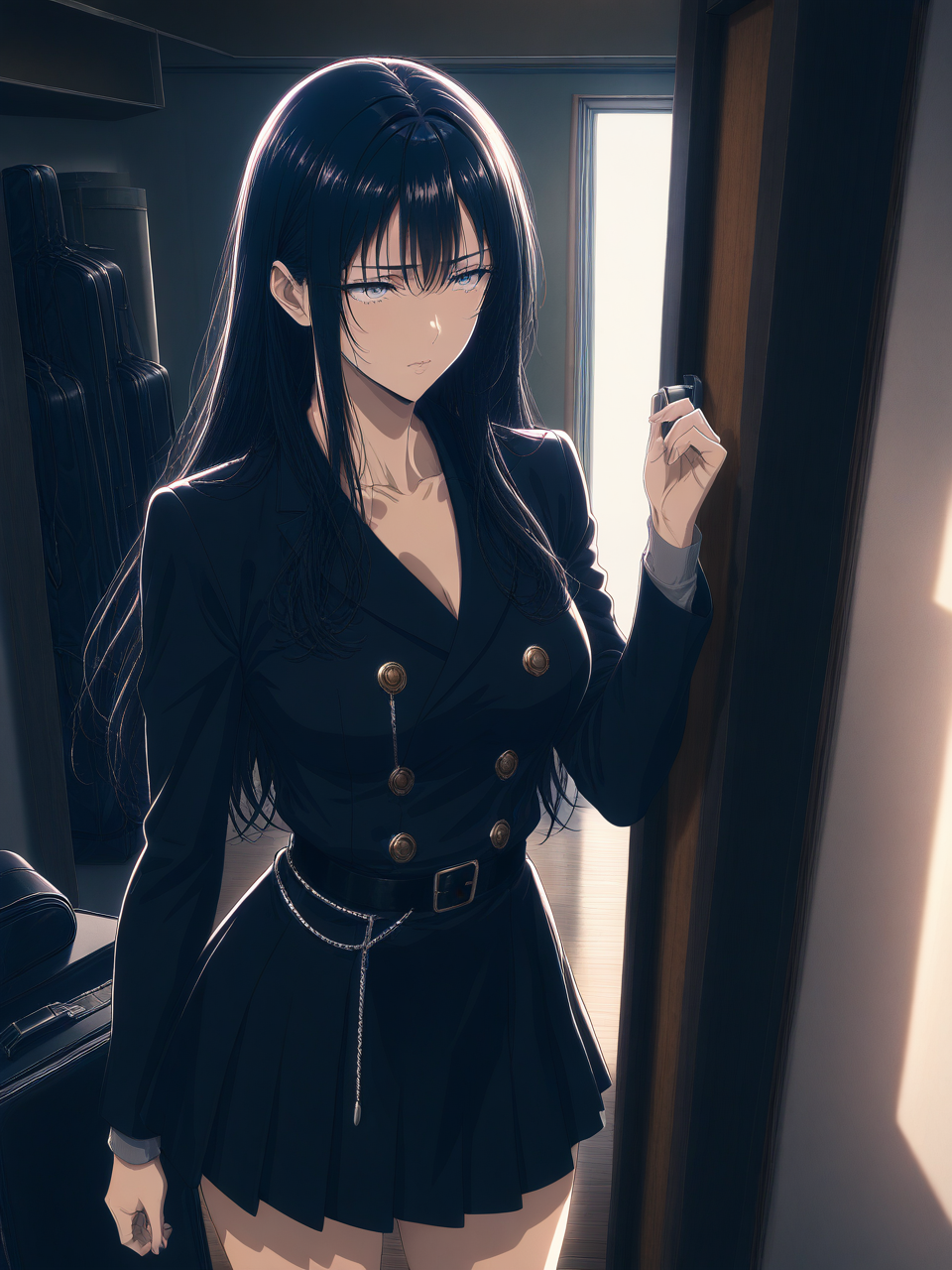 Reina Amamiya pauses at a dressing-room door in a small live-music club.